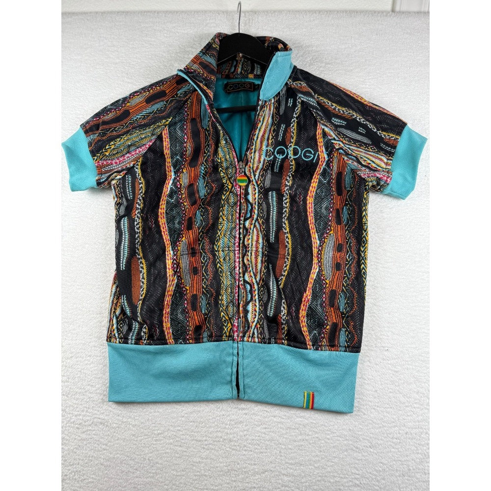 Coogi Jacket Womens Medium Multicolor Abstract‎ Print Embroidered Logo Full Zip